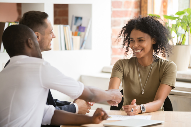 Young clients and financial advisor